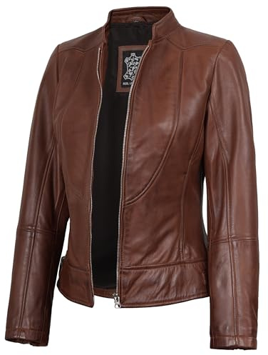 Blingsoul Damen Lederjacke - Cafe Racer Echt Lammfell Damen Lederjacke, XL