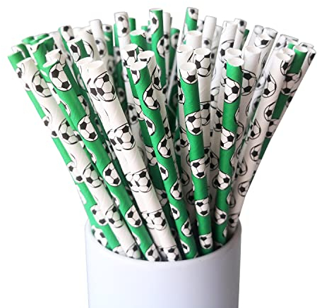 CTIGERS Lot de 100 pailles en papier biodégradables Motif football Noir/vert