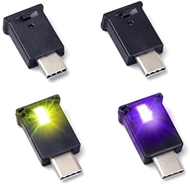 AOZITA Mini USB Tipo C LED RGB Luminosità Regolabile 8 Colori Cambiabili per Auto, Computer Portatile, Tastiera. Atmosfera Smart Type-C Lampada notturna per la decorazione domestica (Quantità: 4)
