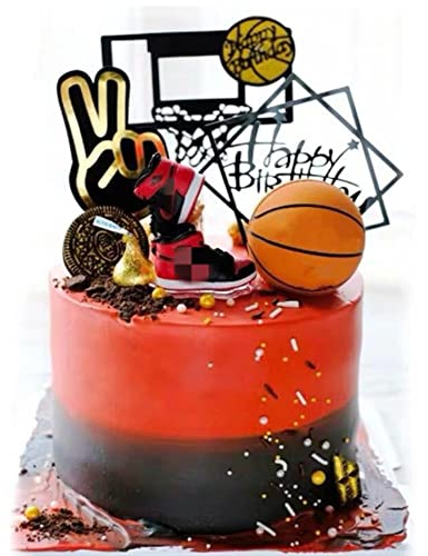 THETAG Kuchendekoration mit Basketball-Motiv, dreidimensional, elastisch, 2-teilig, Metallic, Orange, perfekt für Basketball-Partys und Geburtstage