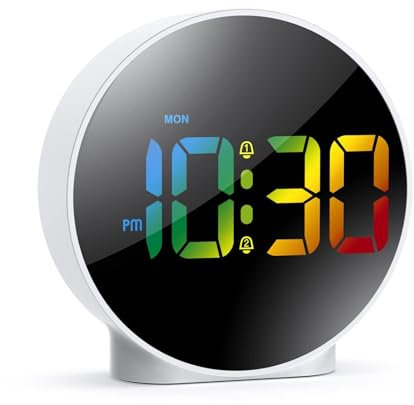 Ankilo NEWEST Digital Alarm Clock, LED Electronic Clock with 2 Alarms, Snooze, Dimmable Alarm Days Set 12/24H Display