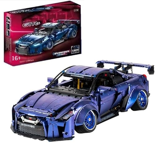 Technik Auto für Nisan GTR, 1:10 Groß Automodell Bausatz, 2389 Teile MOC Klemmbausteine Auto Set, Kompatibel mit Nisan Technik