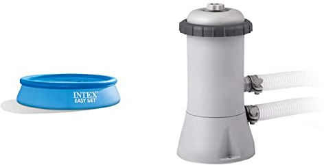 Intex 28106 Easy Pool 244 x 61 cm & 28604 Krystal Clear Cartridge Filter Pump - Pool Kartuschenfilteranlage - 1,7m3/h, Grau, 600 M3/HR