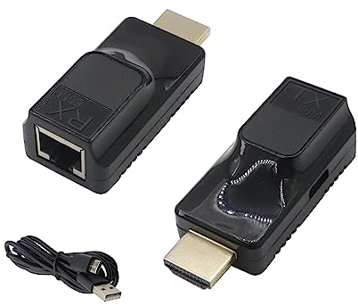 RIIYOCA HDMI Extender, 196ft HDMI Repeater to RJ45 Ethernet Cable Converter Over Cat 5e/6 ，Automatic compatibility with 1080P/720P/567P for Monitor，HDTV, DVD, PS4, STB, Projector [1 Pair]