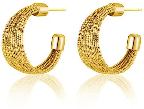 GoldenPlayer Ohrringe, Ohrringe für Damen, Hypoallergen Ohrringe, Ohrringe mit 925 Silber Nadel, Ohrringe Creolen mit Ohrringbox (Goldener Multi-Ring)