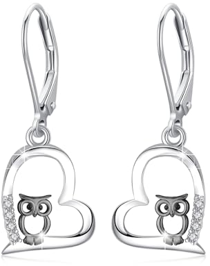 Eulen Silber Ohrringe Hängend Schwarz Eulen Tropfen Ohrringe - Hypoallergener Schmuck für Damen und Frauen - Geschenk für Mutter oder Ehefrau