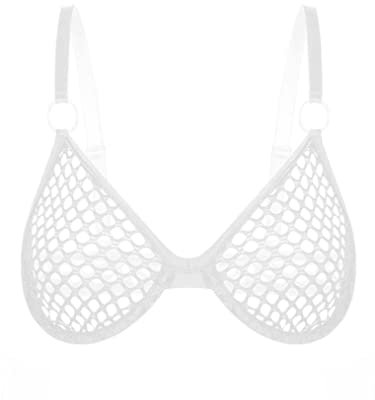 Freebily Sujetador Deportivo Mujer Crop Top Sexy de Rejilla Transparente Camiseta Corta de Tirantes Verano Mujer Lencería Erótica Bra Blanco C M