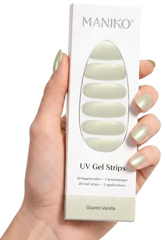 Maniko UV Gel Strips Glazed Vanilla Gelb –20 UV Nagelsticker 2 Anwendungen | UV Nagellack zum Kleben, selbstklebende Nagelfolie für natürliche Nägel, vegan & langanhaltend – Geschenk zu Geburtstag