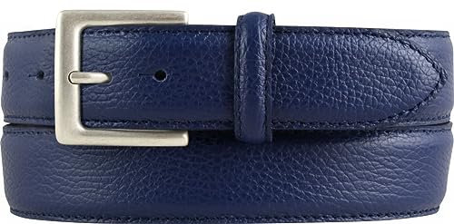 BELTINGER Trachten-Gürtel, 35 mm breit, Herren, Gürtel für die Lederhose, Hosengürtel, strukturiertes Leder, Schließe Altsilber | Blau 95cm