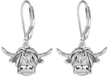 Hochland Kuh Ohrringe für Frauen S925 Sterling Silber schottische Rinder Tropfen Ohrring Leverback Kuh Schmuck Geschenke für Damen Frauen