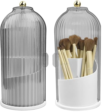 RUNQIN Porte pour Makeup Organizer Range de Pot Pinceau Maquillage, Rangement Pinceaux Maquillage Rotatif 360° avec Couvercle, Boite Présentoir Cosmétique Organisateur pour Eye-Liner, Rouge à Lèvres