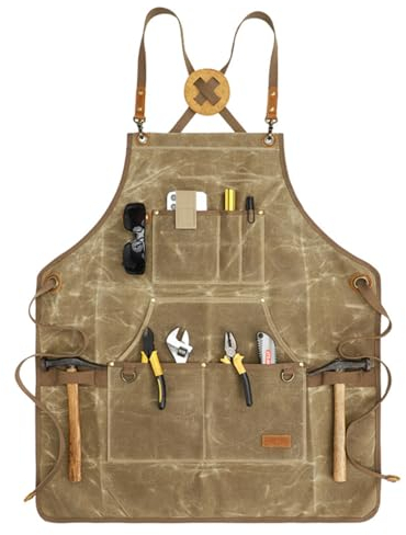 Delantal De Carpintería,Delantales De Trabajo De Lona Encerada Para Hombres Y Mujeres Con Bolsillo Y Correas Acolchadas,Delantal De Lona Para Parrilla Y Barbacoa,Delantal Impermeable Para Herramientas