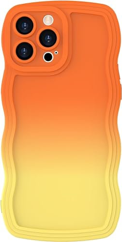 miyonsin Case for iPhone 11 Case, Wave Curly Frame Design for Women Girls, Cute Wavy Gradient Color Phone Case, Soft TPU SLiquid Silicone Camera Protection Phone Cover for iPhone 11, Orange Yellow