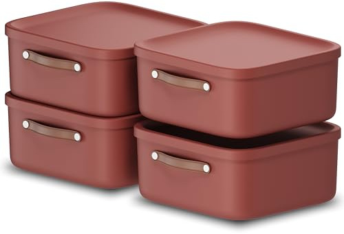 Rotho Maloja 4er-Set Aufbewahrungsbox mit Deckel 20l, Kunststoff, rot, 20 (39.5 x 38.0 x 17.7 cm)