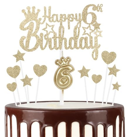 mciskin 6th Happy Birthday Candles Cake Toppers, Crown Number 6 Candle for Cake, Girls 6th Birthday Decorations, Cake Candles Cake Topper for Baby Birthday Party Wedding Anniversary (Champagne Gold)