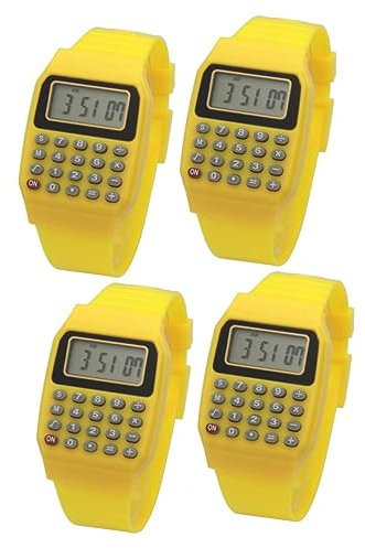 4 Stück kinderuhren Armbanduhr Kinder spieluhren Kinder gelbe kindersmartwatchuhr sanduhren Kinder Yellow Watch for Kids Mathematik Lernen taschenrechner Anschauen Datenbank Mann