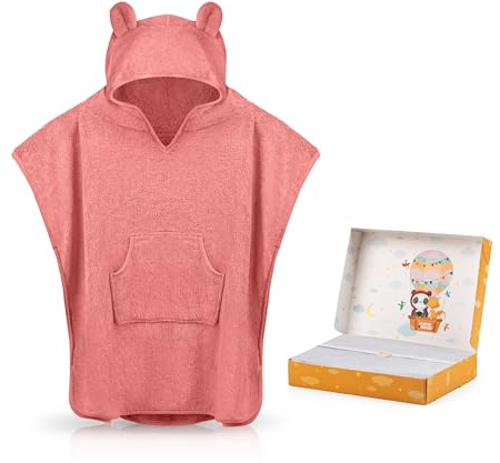Fuchs&Panda® Badeponcho Kinder EXTRA warm, weich & kuschelig (100% Bambus) | Badeponcho Baby | Handtuch Poncho Kinder mit toller Geschenkverpackung (Pfingstrose)