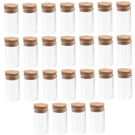 Ciieeo 25 Pièces Taille de Voyage flacons Pots en Verre Bouteille de vœux -Bouteille Bouteille à la dérive Souhaitant Bouteille Capsule en Bois Blanche