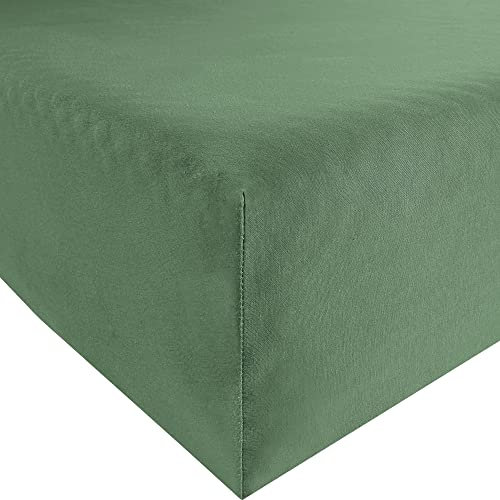 Erwin Müller Spannbettlaken Freising Elasthan-Jersey-Stretch - dehnbar, antipilling, bügelfrei, Rundumgummi - olivgrün Größe 120x200 cm - 130x220 cm