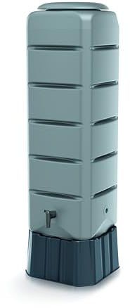 YourCasa Regentonne [Tower] 120L mit Standfuss, Deckel & Wasserhahn - Regenfass Frostsicher aus Kunststoff - Regenwassertonne - Regenwassertank Garten Wassertank Regensammler (Grau)