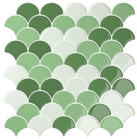 VEELIKE Carrelage Adhesif Mural Vert et Blanc Écaille de Poisson Carreaux Adhesif Cuisine Dalle PVC Adhesive Murale Salle de Bain Crédence Adhésive Cuisine Étanche Amovible 30.5cm×30.5cm 6 Pièces