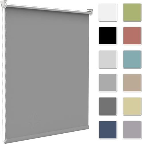 Zarnan Verdunkelungsrollo Klemmfix ohne Bohren B60 x H150cm Grau Verdunklungsrollo Thermorollo Seitenzugrollo Klemmrollo für Fenster & Tür Sichtschutz Sonnenschutz innen Rollo
