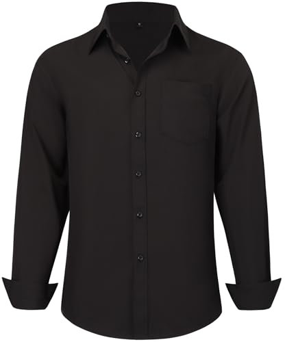CIGENU Men's Long Sleeve Dress Shirts, Regular Fit Stretch Wrinkle-Free Business Casual Button-Down Shirts with Front Pocket, Black, 3XL