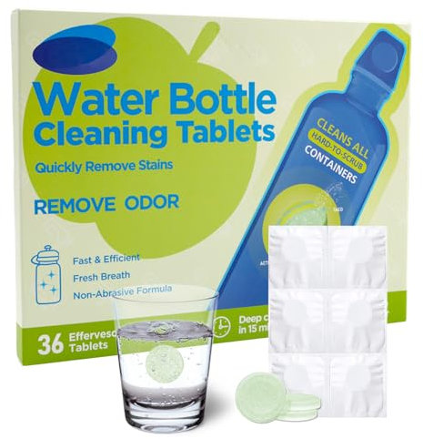 36PCS Water Bottle Cleaning Tablets,Bottle Cup Clean Tablet Cleansing for All Plastics,Glass & Stainless Steel Drinking Containers,Sterilise Descaler Tablets,Individually Packed,Apple Fresh Scent