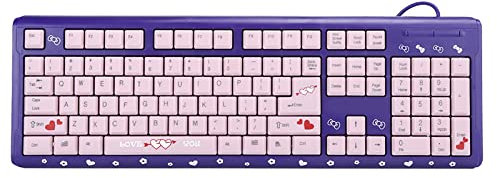 Tastatur, USB-kabelgebundene, Ultradünne Tastatur, Niedliche Cartoon-Katzen-Computer-Tastatur mit Kabel für Heimbüro-Laptop-Computer, Universelle Tastatur (Purpur Rosa)