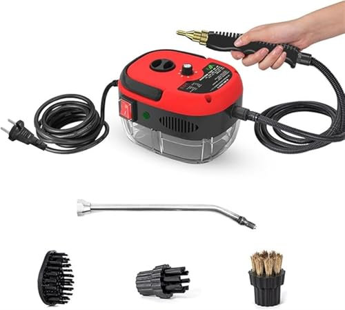 BALENFAY 2500w Handheld High-Temperature Pressurized Steam Cleaner, Steam Cleaner for Car & Furniture, Wireless Handheld Car Vacuum Cleaner Strong Suction with 1 Nozzle & 3 Brush Heads(Red)