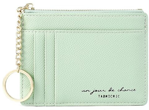 Lafefe Portefeuille Femme, Petit Porte Monnaie Femme, Femme Cuir Portefeuilles et Porte-Cartes Femme, Porte Carte Bancaire, avec Fermeture éclair, contenir Jusqu’à 8 Cartes, Minimaliste, Vert