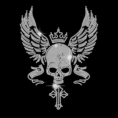 SUPERDANT Schädel Flügel Strass Hotfix Zum Aufbügeln Schädel T Shirt Bügelbild Strass Zum Aufbügeln Designs Halloween Skelett Flügel Stras Transfer Aufbügel Für T Shirts Hoodie Tasche Mantel