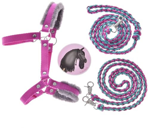 LarDen Hobby Horse Zubehör - Set Perfect Combination - Halfter, Zügel, Führstrick für Große M Steckenpferd - Rosa, Stockpferd Set, Hobby Horsing Pferd zum reiten, Kinder, Spielpferd, Hobbyhorse