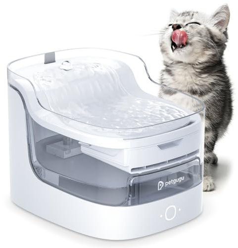 PETGUGU Cat Water Fountain for Drinking, 2L Ultra-Quiet Automatic Pet Water Dispenser for Cats & Dogs, App Controlled with Wireless Pump, 8-Layer Filter, Hygienic Fresh Water, 2.4G WiFi (PF1L)