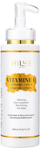 AILKE Vitamin C Plus Essence Body Lotion, Whitening, Straffe & Glatte Haut, Gleichmäßiger Teint, Anti-Aging, Mit Niacinamid, Sheabutter, Feuchtigkeitscreme Für Alle Hauttypen, 300ml (1er Pack)