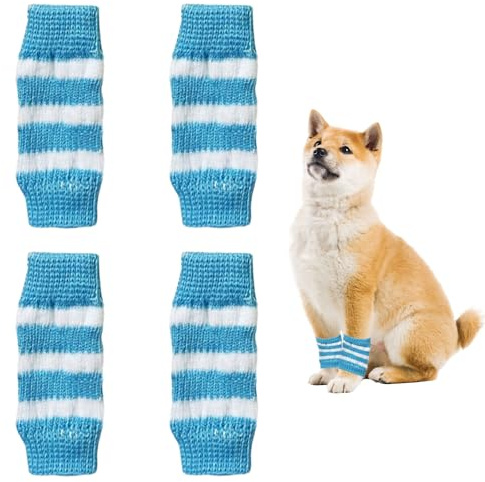 Symphonyw 4 Stück Beinwärmer für Hunde, Haustier Winter Gestrickte Haustier Beinsocken, Niedlicher Gepunkteter Ellenbogenschutz für kleine mittelgroße Hunde Katzen Haustier (Blau, L)