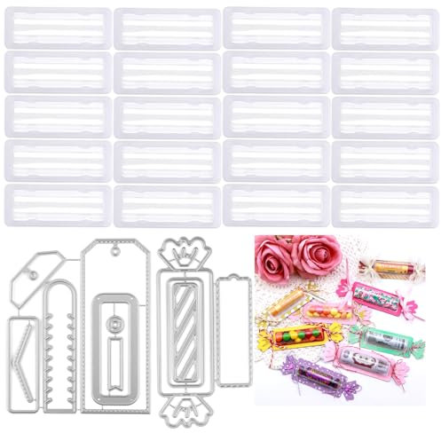 OTCRAFT 22-teiliges Set aus kleinen, durchsichtigen, rechteckigen Kuppeln und Etiketten, selbstklebende Lippenbalsambeutel, Geldhalter für Bastelarbeiten, Geschenkkarten, Shaker, Kartenherstellung,