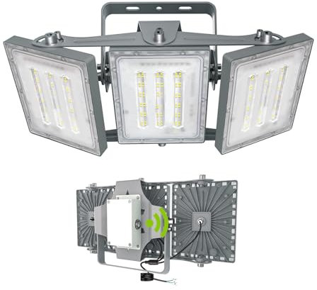 STASUN LED Flutlicht Außen, 150W 15000LM 6000K Dämmerungssensor Außenbeleuchtung mit Fotozelle, IP66 Wasserdicht, 3 Köpfe Verstellbare Weitwinkel-Außenbeleuchtung für Parkplatz, Garten, Stadion