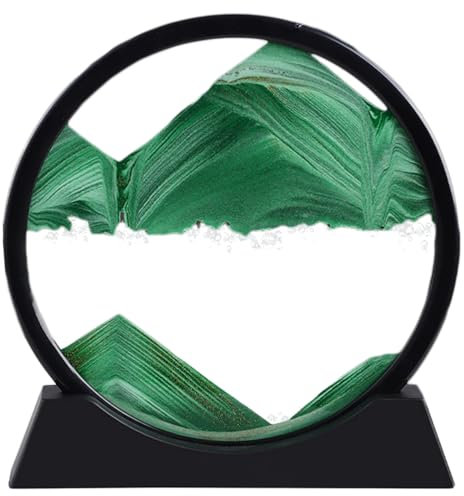 Tel Charme * Sabbia mobile – 3D Quicksand Pittura Decor – Vetro rotondo 3D Deep Sea Sandscape – rilassante decorazione per la casa giocattolo da scrivania per la casa (7 pollici – Verde)