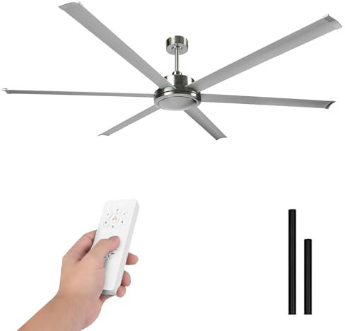 LUMIKING Ventilatore da soffitto industriale - 305 cm silenzioso per grandi superfici - Ventilatori a 6 pale grande professionale da 60 W di potenza a basso consumo (argento, 305 cm)