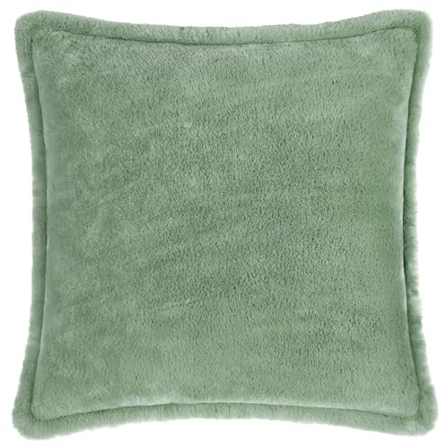 furn. Kallu Faux Fur Feather Filled Cushion – Soft Fluffy Decorative Cushion with Oxford Edge (Frost Green - 45x45cm)