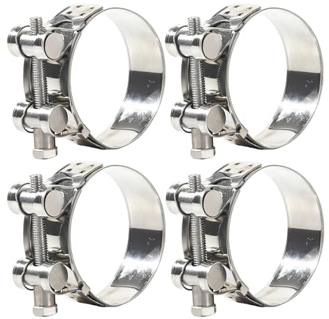 Colliers de Serrage à Boulon en T, 52-55mm Collier d'échappement Universel pour Voitures et Motos, 304 Acier Inoxydable Colliers de Manchon (4 Pièces)