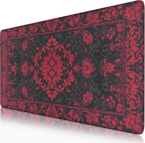 Schreibtischunterlage im viktorianischen Gothic-Stil, Blumenmuster, Schwarz/Rot, Barock-Schreibtischunterlage, Dunkelakademie, XXL, großes Mauspad, Vintage, ästhetisch, Bürodekor, Matte für den