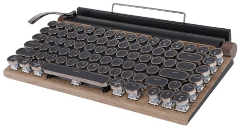 Annadue Retro Schreibmaschine Wireless Mechanical Gaming Tastatur, Bluetooth Office Computer Vintage Tastaturen mit 83 Tasten Punk Round Tastatur, Hintergrundbeleuchtung für PC Laptop (Holzfarbe)