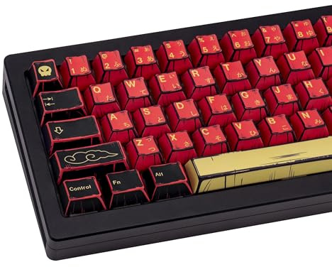 GEKUCAP PBT-Tastenkappen, Retro-Tastenkappen, japanisches Manga-Design, Rot / Schwarz