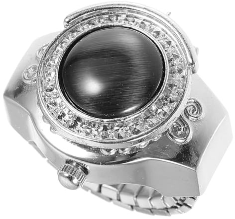 Gadpiparty Modische Ringuhr mit Ständer Quarz Fingeruhr im Fingerring Stil Dekorativ und Bequem Silber für Frauen und Festivals