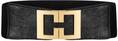 Tucnoeu 1 Stück Stretchgürtel Damen Schwarz Gold, Stretchgürtel Schwarz, Taillengürtel Damen Breit für Elegante Outfits Party