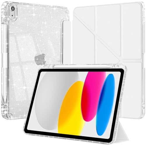 Pailleté Coque pour iPad A16 11ème/10ème Gén 2025/2022 Étui Housse Blanc | Porte Stylet Bords TPU Souples Arrière Transparent Support Tri Pli 6 En 1 Angles De Vue Protection Antichocs Design Fin Léger
