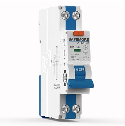 FI/LS-Schalter 1P+N 16A 30mA Typ A - SAFEMORE RCBO Bidirektionaler Fehlerstromschutzschalter mit 6kA Schaltvermögen, B16 Kurve B, TÜV-Zertifizierung - DIN-Hutschiene, Blau