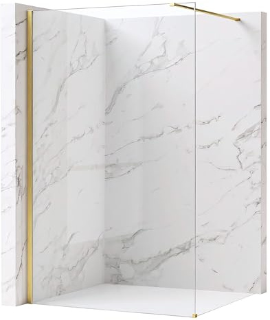 Rea - Parete Doccia Flexi, Oro Spazzolato 110, Walk-In Senza Piatto Doccia, Vetro Di Sicurezza Temperato Trasparente 8mm, 120 X 110 X 195 cm